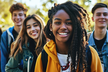 femme parlant affaires à un petit groupe de professionnels en anglais et en français
